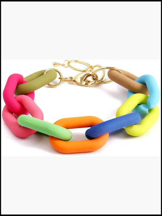 Jewelry - Chunky Resin Chain Bracelet Neon Plastic Rainbow Summer Surfer Trendy Y2K